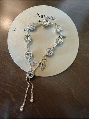 Natasha Gold Tone Crystal Bezel Slider Bracelet NEW